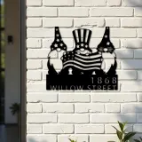 Custom Metal Gnomes 4th of July patriotic Metal Address Sign, House number, Outdoor Number Signage, Yard Sign Address Plate