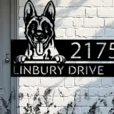 Custom Metal Belgian Malinois dog cute puppy Metal Address Sign House number Hanging Address Plaque Yard Sign Outdoor decor