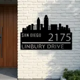 Custom Metal San Diego city skyline Metal Address Sign Hanging Address Plaque house number Yard Outdoor Sign