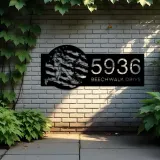 Custom Metal Baseball player distressed US flag Metal Address Sign, House number, Outdoor Number Signage, Yard Sign Address Plate