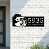 Custom Metal Bass fishing fisherman Metal Address Sign, House number, Outdoor Number Signage, Yard Sign Address Plate001
