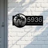 Custom Metal Palm tree sunset Metal Address Sign, House number, Outdoor Number Signage, Yard Sign Address Plate