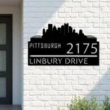 Custom Metal Pittsburgh city skyline Metal Address Sign Hanging Address Plaque house number Yard Outdoor Sign