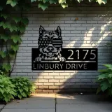 Custom Metal Cairn Terrier dog US flag glasses Metal Address Sign House number Hanging Address Plaque Yard Sign Outdoor decor