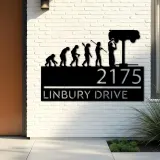 Custom Metal Mechanic evolution handyman Metal Address Sign, House number, Outdoor Number Signage, Yard Sign Address Plate