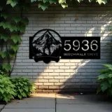 Custom Metal Mountain hiking Hiker camper Metal Address Sign, House number, Outdoor Number Signage, Yard Sign Address Plate