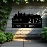 Custom Metal Oakland city skyline Metal Address Sign Hanging Address Plaque house number Yard Outdoor Sign