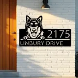 Custom Metal Alaskan Malamute dog cute puppy Metal Address Sign House number Hanging Address Plaque Yard Sign Outdoor decor