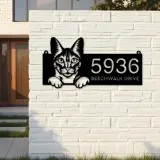 Custom Metal Savannah Cute peeking cat kitten Metal Address Sign, House number, Outdoor Number Signage, Yard Sign Address Plate