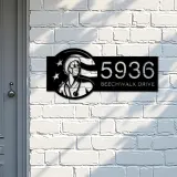 Custom Metal Nurse Looking Up USA Flag Metal Address Sign, House number, Outdoor Number Signage, Yard Sign Address Plate