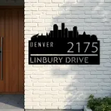 Custom Metal Denver city skyline Metal Address Sign Hanging Address Plaque house number Yard Outdoor Sign