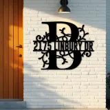 Custom Metal Floral Monogram Split Letter B Metal Address Sign House number Hanging Address Plaque Yard Sign Outdoor decor