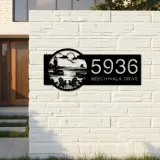 Custom Metal Lighthouse with Chairs Dock Metal Address Sign, House number, Outdoor Number Signage, Yard Sign Address Plate