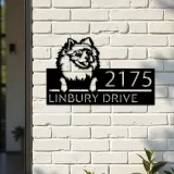 Custom Metal Pomeranian dog Puppy Metal Address Sign House number Hanging Address Plaque Yard Sign Outdoor decor