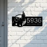 Custom Metal Bear forest scene wild life Metal Address Sign, House number, Outdoor Number Signage, Yard Sign Address Plate