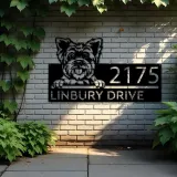 Custom Metal Yorkshire Dog Cute puppy Metal Address Sign House number Hanging Address Plaque Yard Sign Outdoor decor