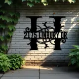 Custom Metal Floral Monogram Split Letter H Metal Address Sign House number Hanging Address Plaque Yard Sign Outdoor decor