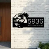 Custom Metal Beach Scene Summer Palm Tree Metal Address Sign, House number, Outdoor Number Signage, Yard Sign Address Plate