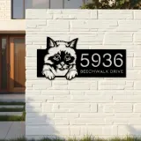 Custom Metal Birman Cute peeking cat kitten Metal Address Sign, House number, Outdoor Number Signage, Yard Sign Address Plate