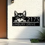 Custom Metal Cute peeking cat kitten pet Metal Address Sign, House number, Outdoor Number Signage, Yard Sign Address Plate