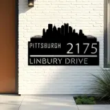 Custom Metal Pittsburgh city skyline Metal Address Sign Hanging Address Plaque house number Yard Outdoor Sign