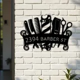 Custom Metal Barbershop Hair Stylist Barber Metal Address Sign, House number, Outdoor Number Signage, Yard Sign Address Plate