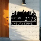 Custom Metal Las Vegas city skyline Metal Address Sign Hanging Address Plaque house number Yard Outdoor Sign
