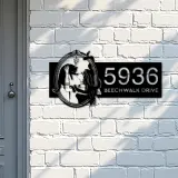 Custom Metal Witch and black cat Metal Address Sign House number Hanging Address Plaque Yard Outdoor Sign