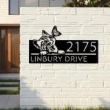 Custom Metal Cat Curious Kitten with butterfly Metal Address Sign, House number, Outdoor Number Signage, Yard Sign Address Plate