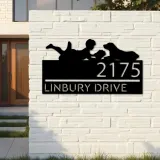 Custom Metal Boy reading book with dog Metal Address Sign, House number, Outdoor Number Signage, Yard Sign Address Plate