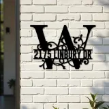 Custom Metal Floral Monogram Split Letter W Metal Address Sign House number Hanging Address Plaque Yard Sign Outdoor decor