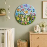 Woodland Bunny & Hedgehog Kids Room Wall Clock