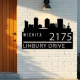 Custom Metal Wichita city skyline Metal Address Sign Hanging Address Plaque house number Yard Outdoor Sign