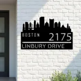 Custom Metal Boston city skyline Metal Address Sign Hanging Address Plaque house number Yard Outdoor Sign