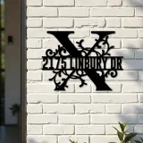 Custom Metal Floral Monogram Split Letter X Metal Address Sign House number Hanging Address Plaque Yard Sign Outdoor decor