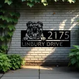 Custom Metal English Bulldog dog Puppy Metal Address Sign House number Hanging Address Plaque Yard Sign Outdoor decor