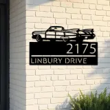 Custom Metal Old car Metal Address Sign, House number, Outdoor Number Signage, Yard Sign Address Plate