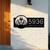 Custom Metal Bodybuilder gymer Metal Address Sign Custom House number Hanging Address Plaque Yard Sign Outdoor