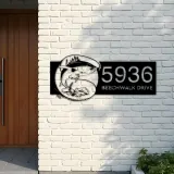 Custom Metal Tuna fishing rod bait hook Metal Address Sign, House number, Outdoor Number Signage, Yard Sign Address Plate