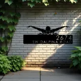 Custom Metal Swimmer Swimming pool summer sport Metal Address Sign, House number, Outdoor Number Signage, Yard Sign Address Plate