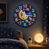 Astronaut Cat Galaxy Kids Room Wall Clock