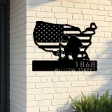 Custom Metal Soldier American Flag Patriotic Army Metal Address Sign, House number, Outdoor Number Signage, Yard Sign Address Plate