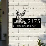 Custom Metal Bull Terrier dog cute puppy Metal Address Sign House number Hanging Address Plaque Yard Sign Outdoor decor