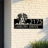 Custom Metal Vizsla dog US flag glasses Metal Address Sign House number Hanging Address Plaque Yard Sign Outdoor decor