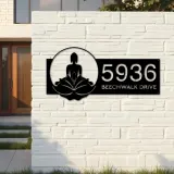 Custom Metal Zen Lotus Buddha Metal Address Sign, House number, Outdoor Number Signage, Yard Sign Address Plate