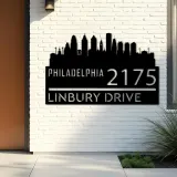 Custom Metal Philadelphia city skyline Metal Address Sign Hanging Address Plaque house number Yard Outdoor Sign