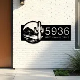 Custom Metal Cactus mountain scene wild life Metal Address Sign, House number, Outdoor Number Signage, Yard Sign Address Plate