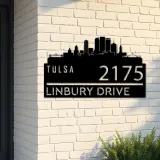 Custom Metal Tulsa city skyline Metal Address Sign Hanging Address Plaque house number Yard Outdoor Sign