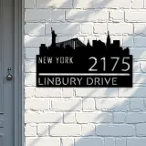 Custom Metal New York city skyline Metal Address Sign Hanging Address Plaque house number Yard Outdoor Sign