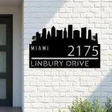 Custom Metal Miami city skyline Metal Address Sign Hanging Address Plaque house number Yard Outdoor Sign